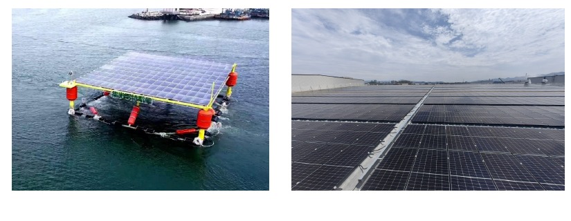 Photovoltaic panels installed in a field-use environment.